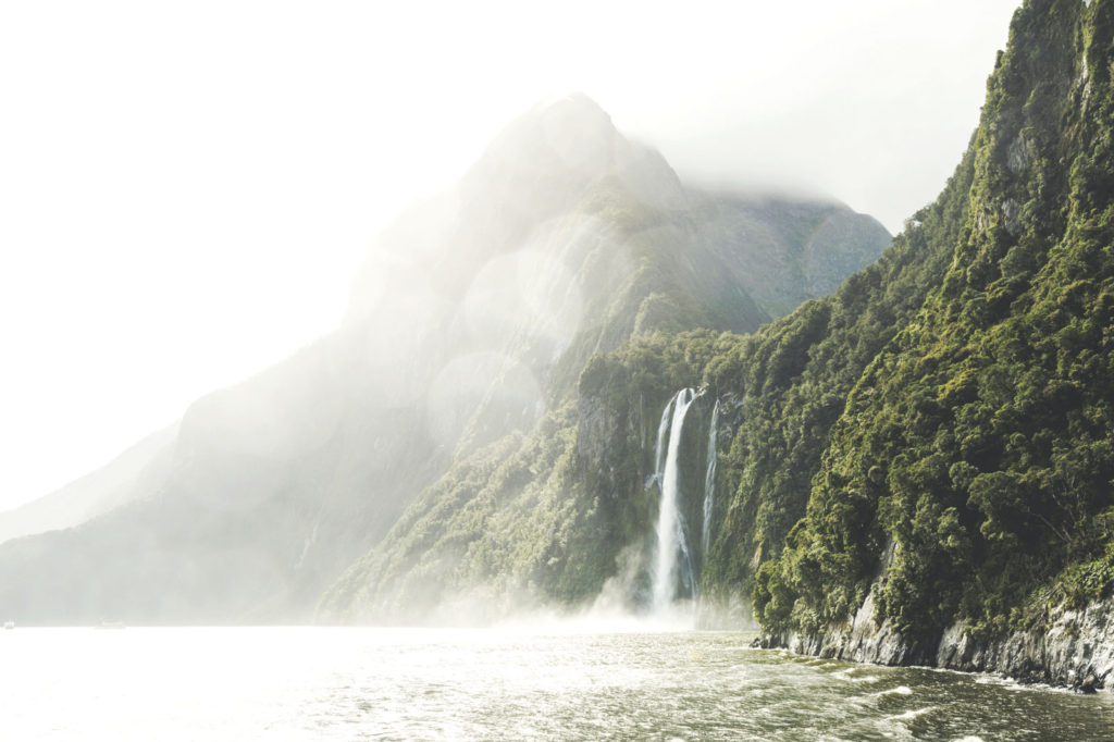 Milford Sound's Stirling Falls, found in New Zealand's Fiordland region
