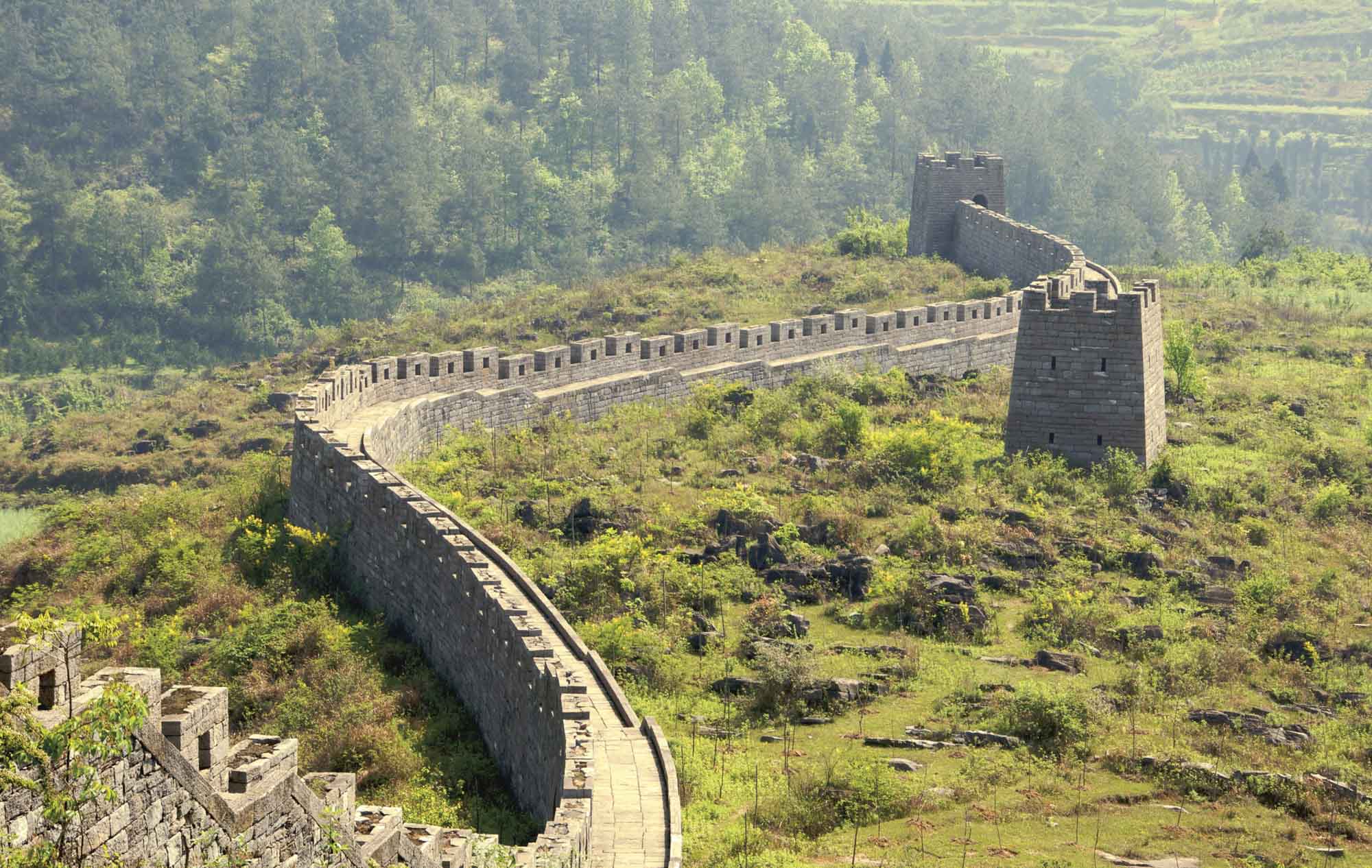Restored section of Southern Great Wall of China Huangsiqiao Hunan Province China