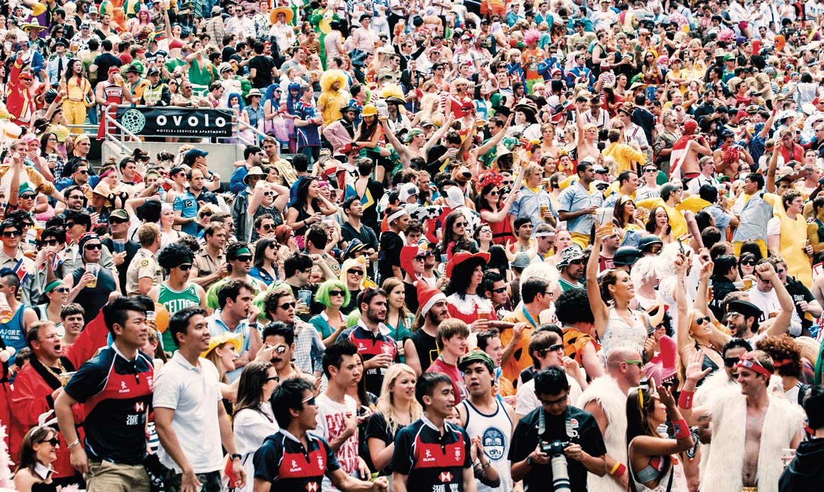 Thousands of rugby fans watching Hong Kong Sevens race at the South Stand