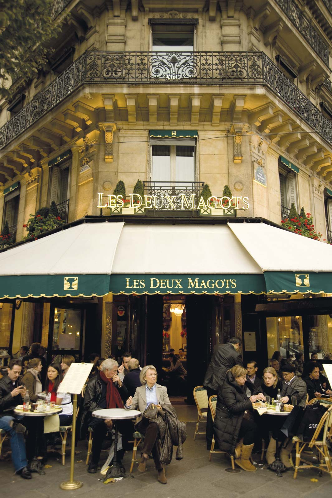 The famous cafe Les Deux Magots on the Boulevard St. Germain, Paris, France