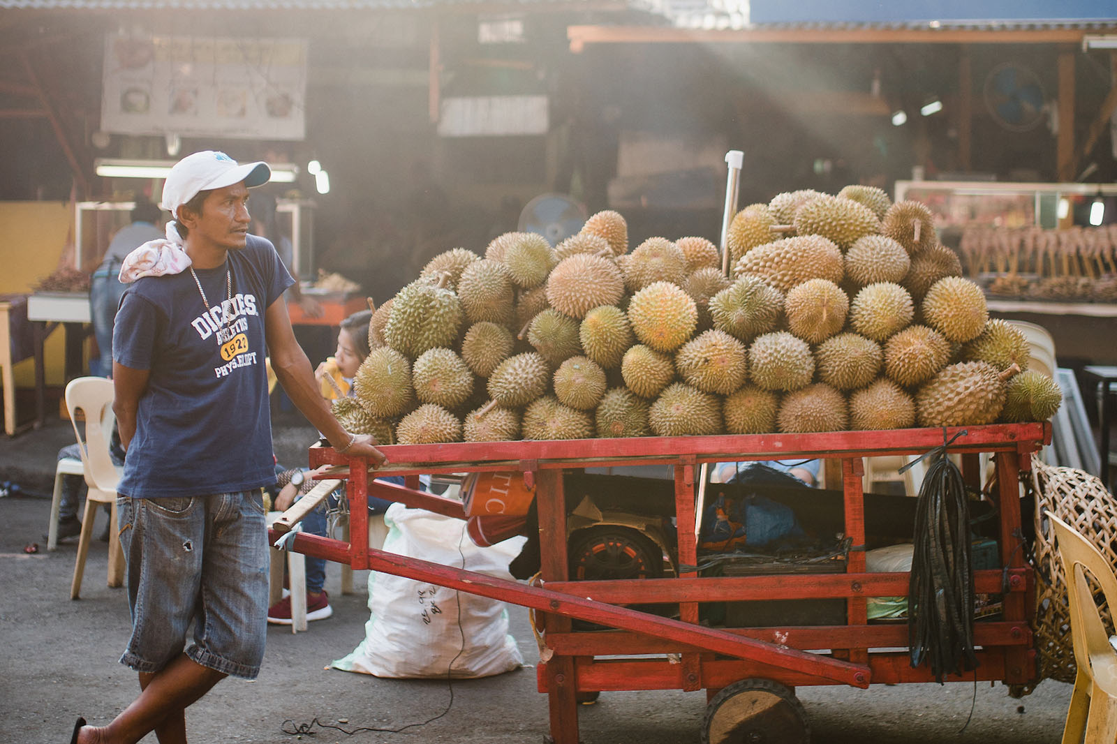 A durian vendor at the outdoor market, Davao