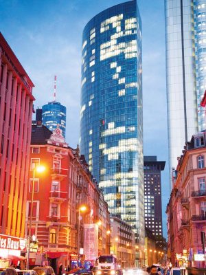 credit: TravelCollection / Alamy  / ArgusphotoMA41MH Station Quarter: red light district in Taunusstrasse with Rotes Haus on the left, Frankfurt am Main, Germany