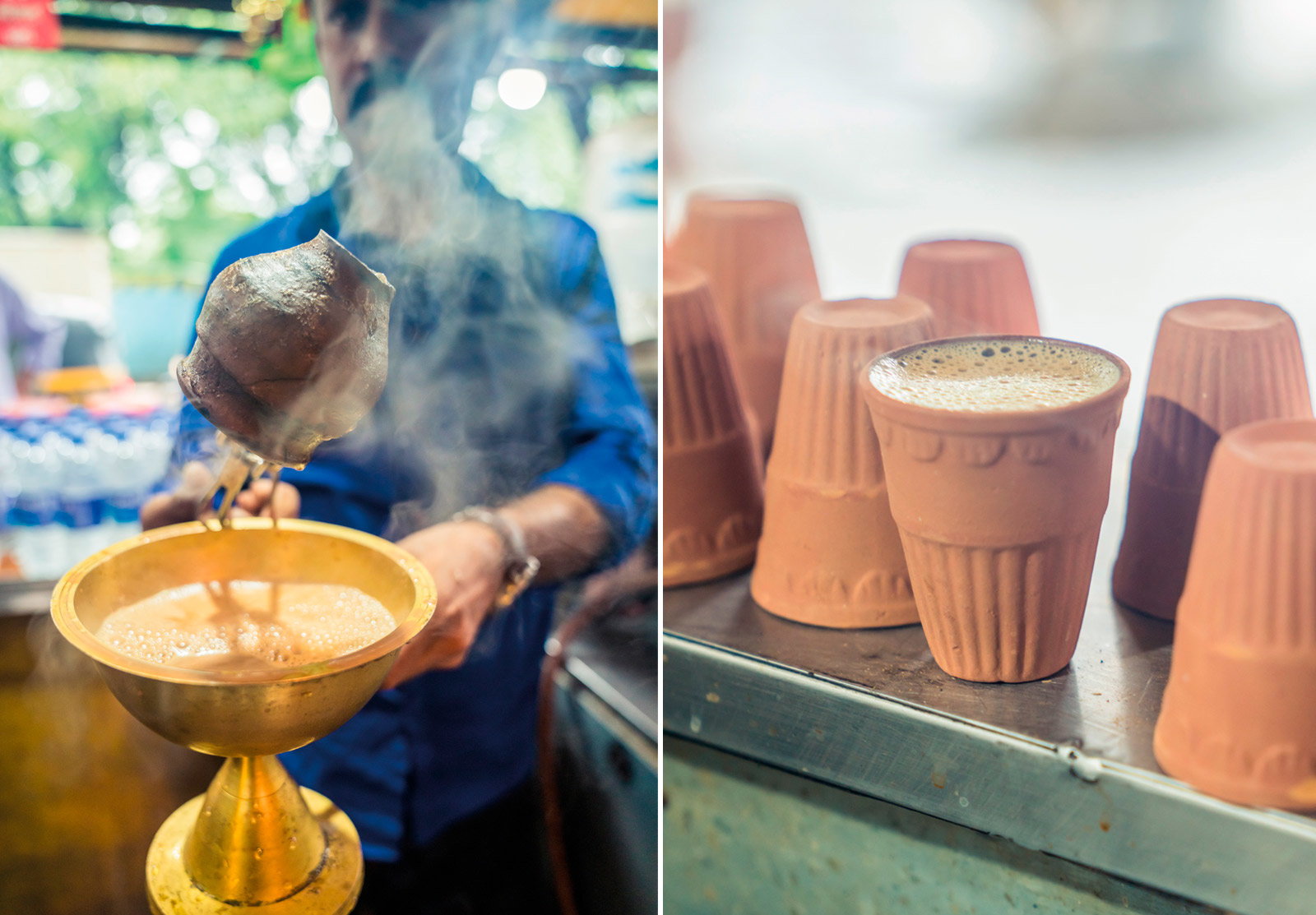 Masala tea served in a dipping hot earthen pot heated up in a traditional Indian charcoal oven