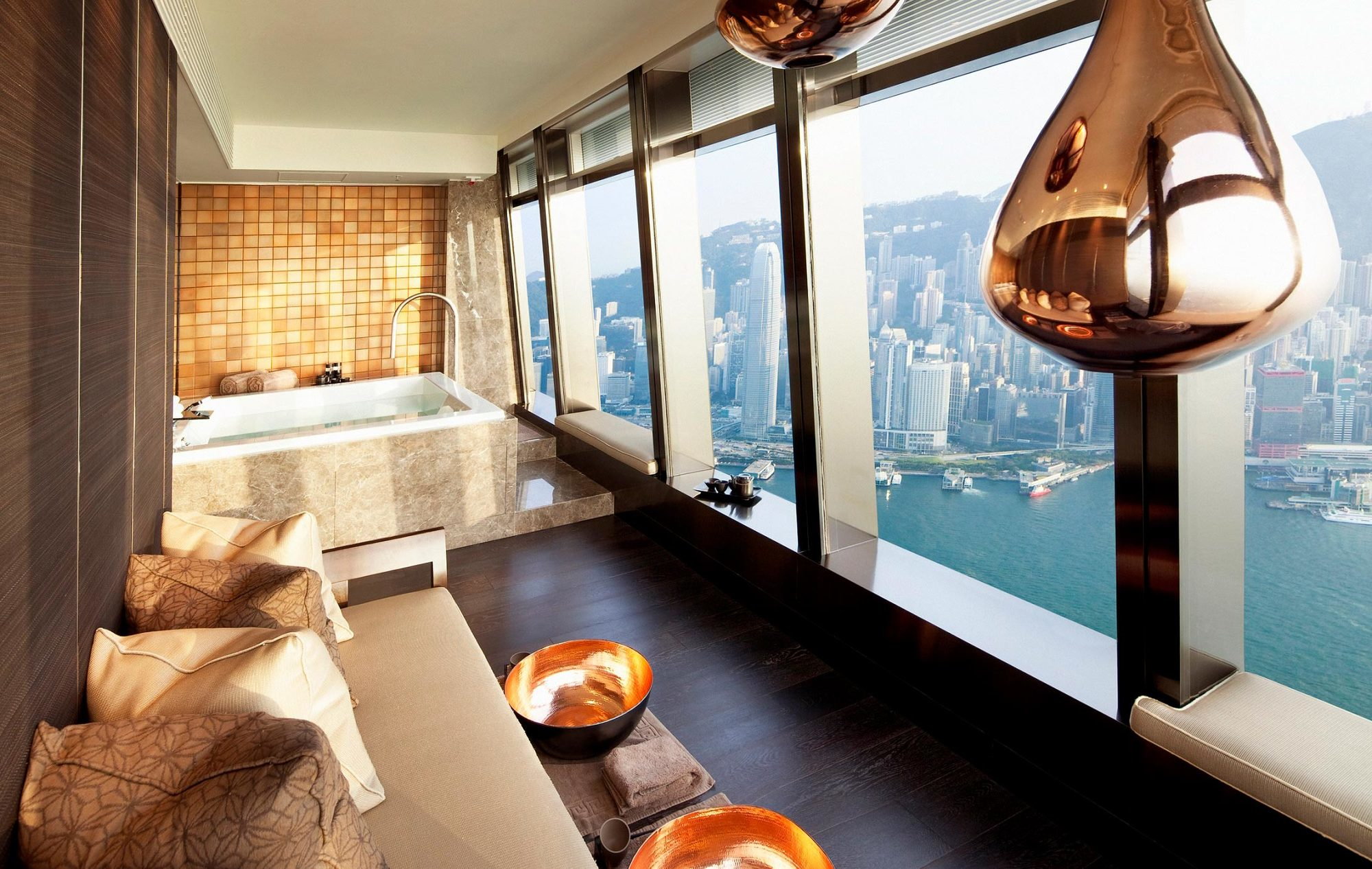 Skyline and harbour view from The Ritz-Carlton Spa, Hong Kong