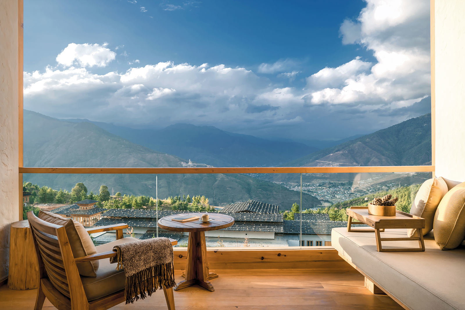 Lodge suite balcony of Six Senses Thimphu, Bhutan