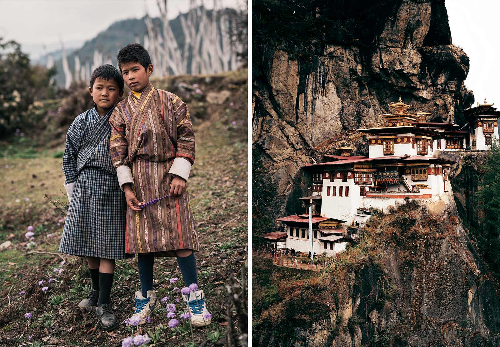Kids and houses on mountains Bhutan