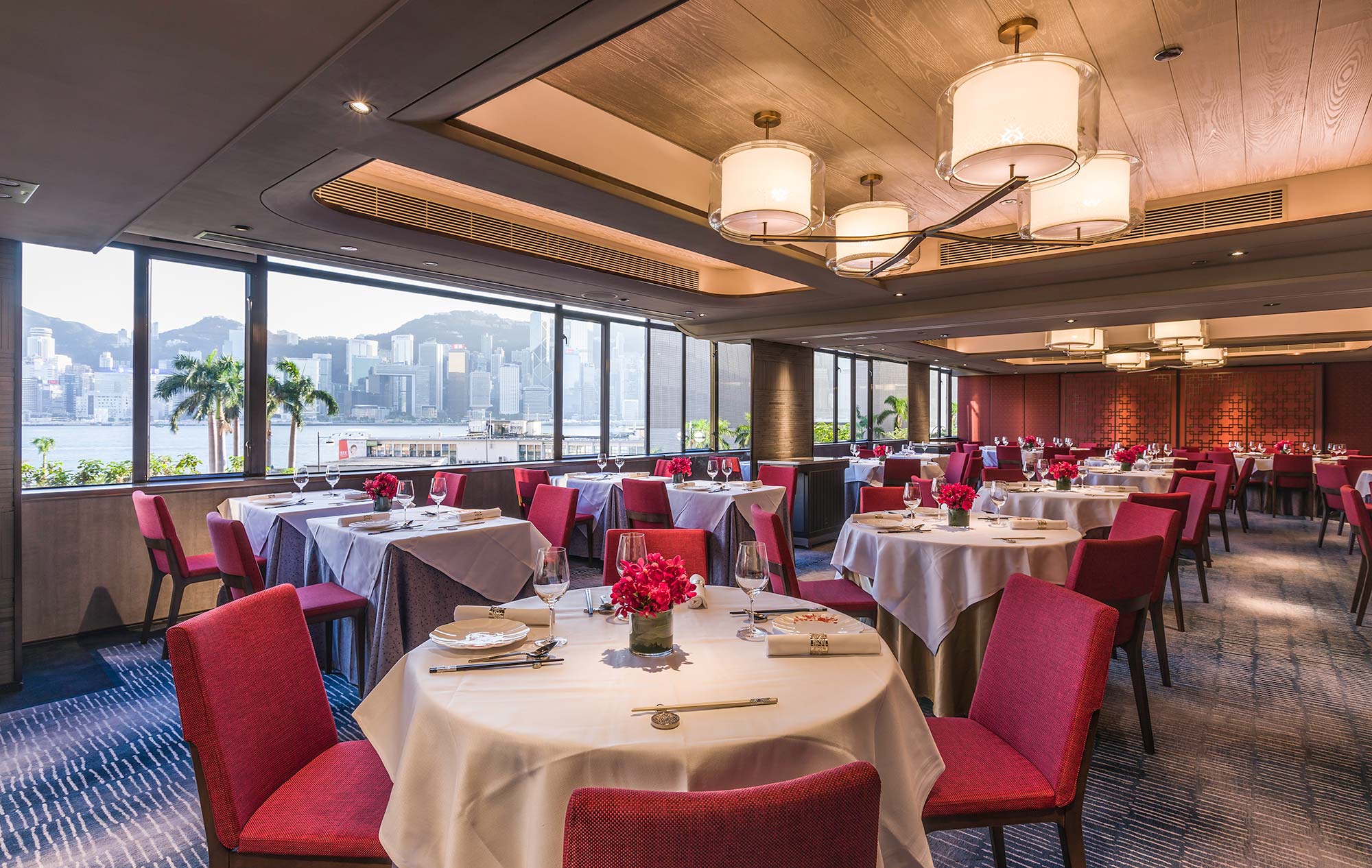 Peking Garden dining hall overlooking Victoria Harbour in Hong Kong