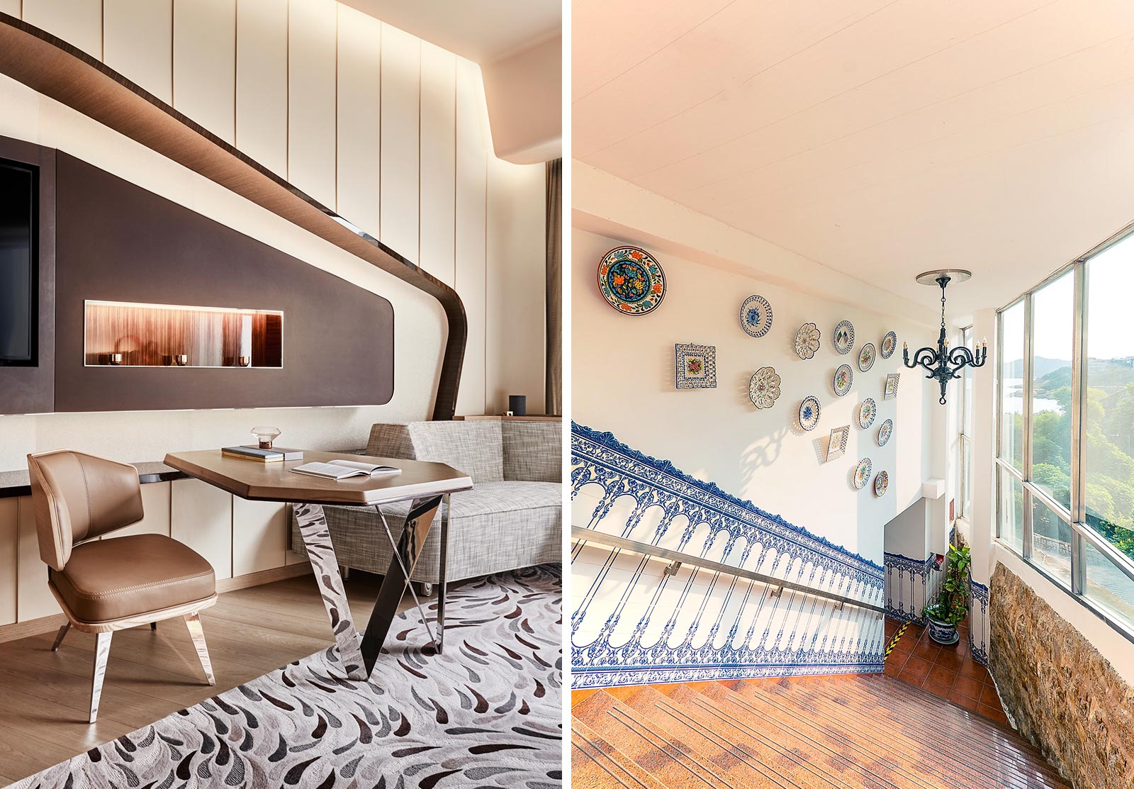 Morpheus Premier King-Zaha Hadid Pousada de Coloane staircases Portuguese colonial style hotel interior