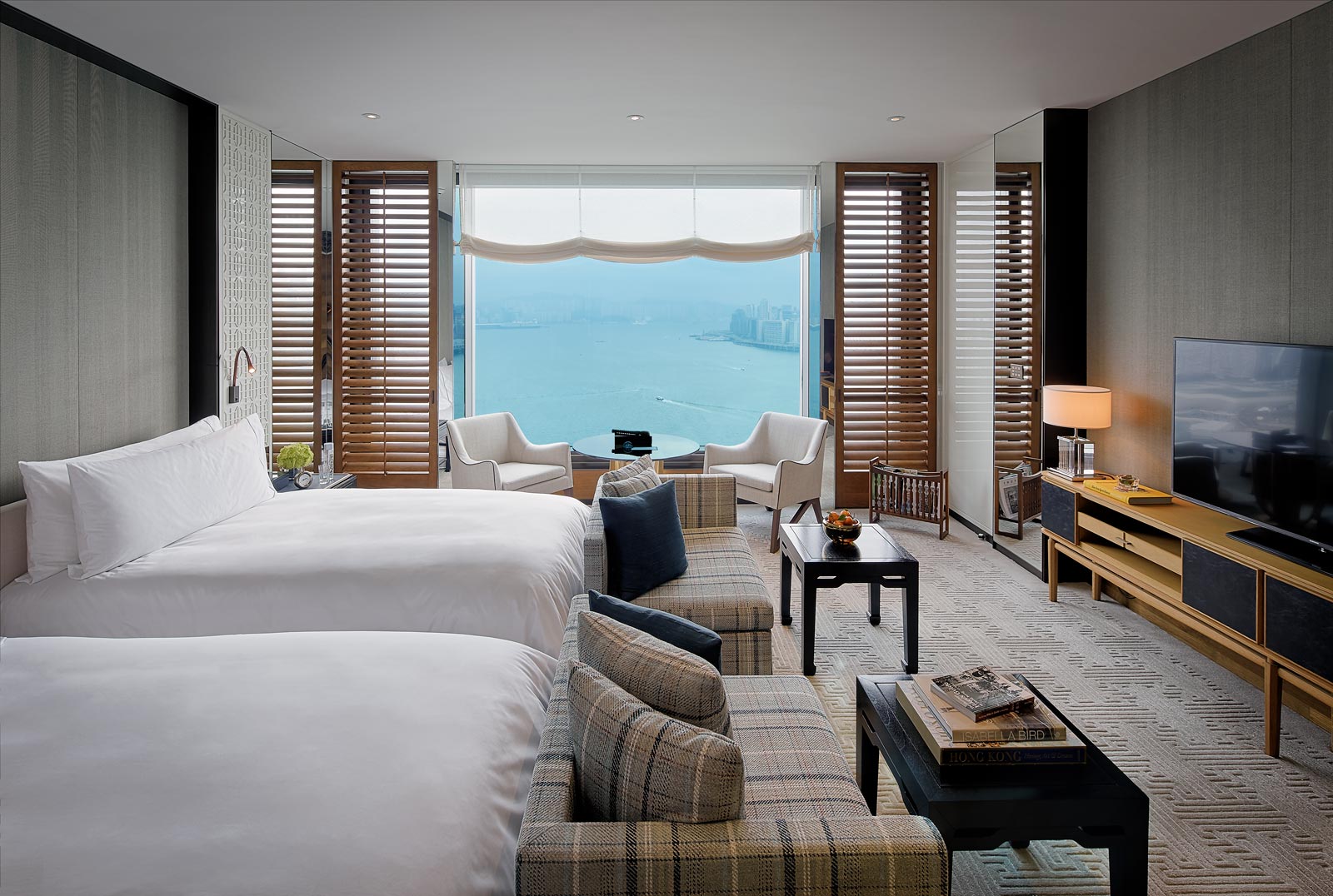 Harbour view twin room at the Rosewood Hong Kong