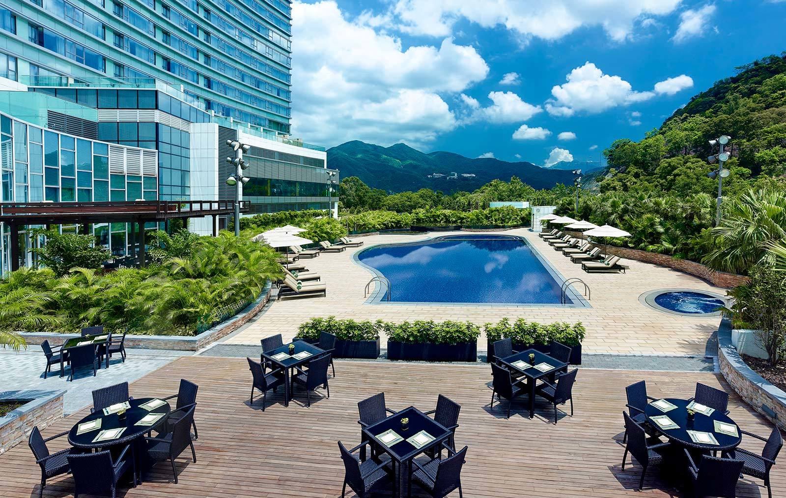 Outdoor pool and bar at Hyatt Regency Hong Kong, Sha Tin, a hotel in New Territories