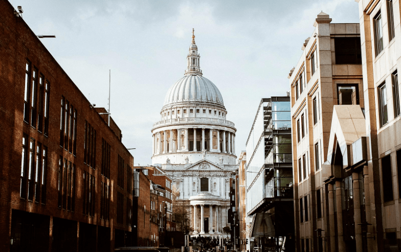 A street view of St. Paul 's Catherdral in London