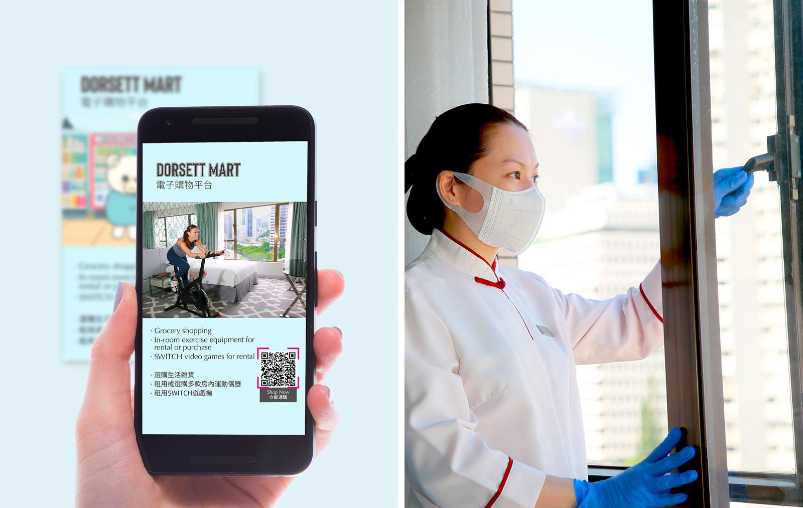 COVID-19 precautions for quarantine guests at Dorsett Wan Chai hotel in Hong Kong