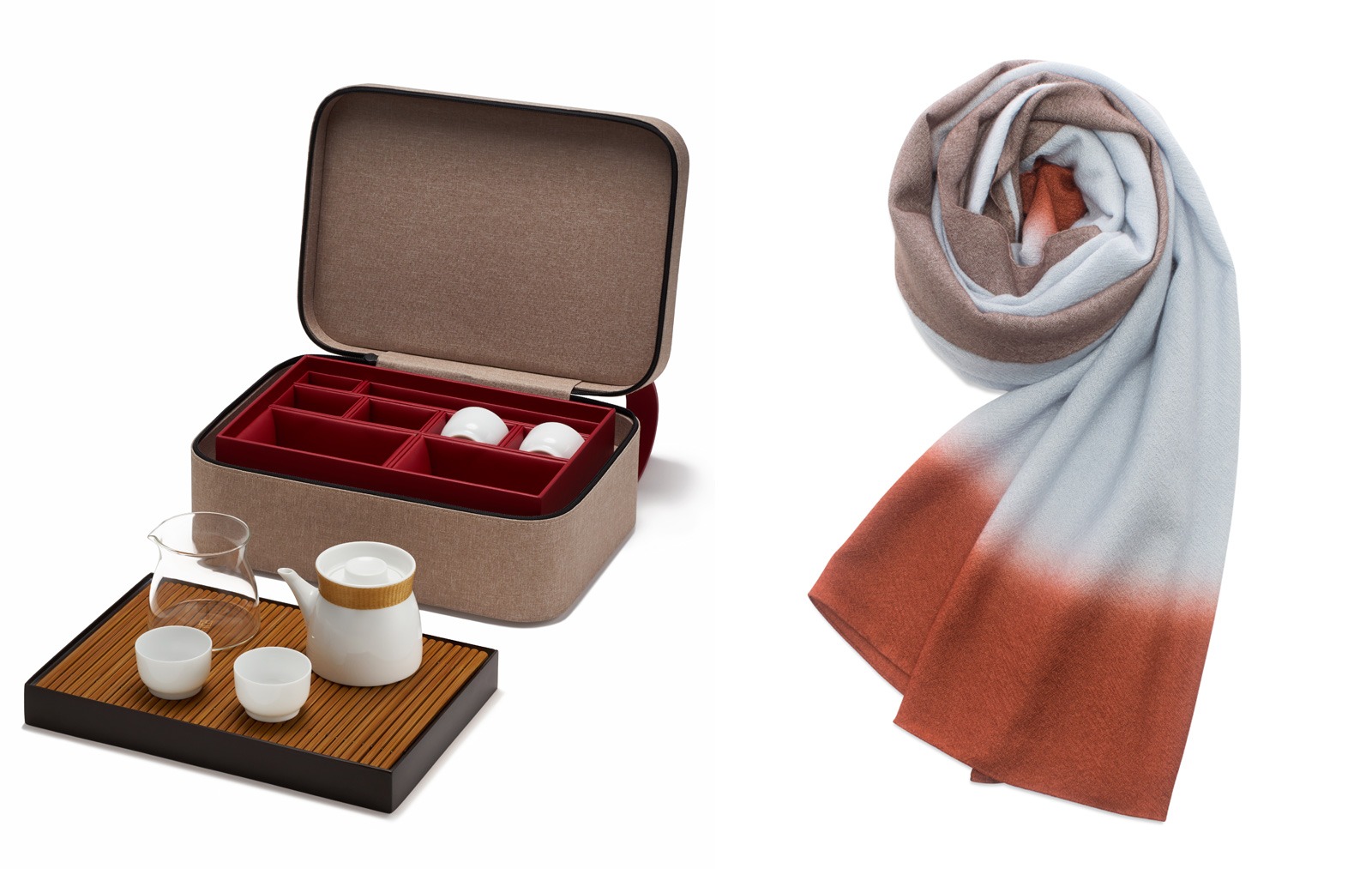Tea box and scarf from luxury fashion brand Shang Xia