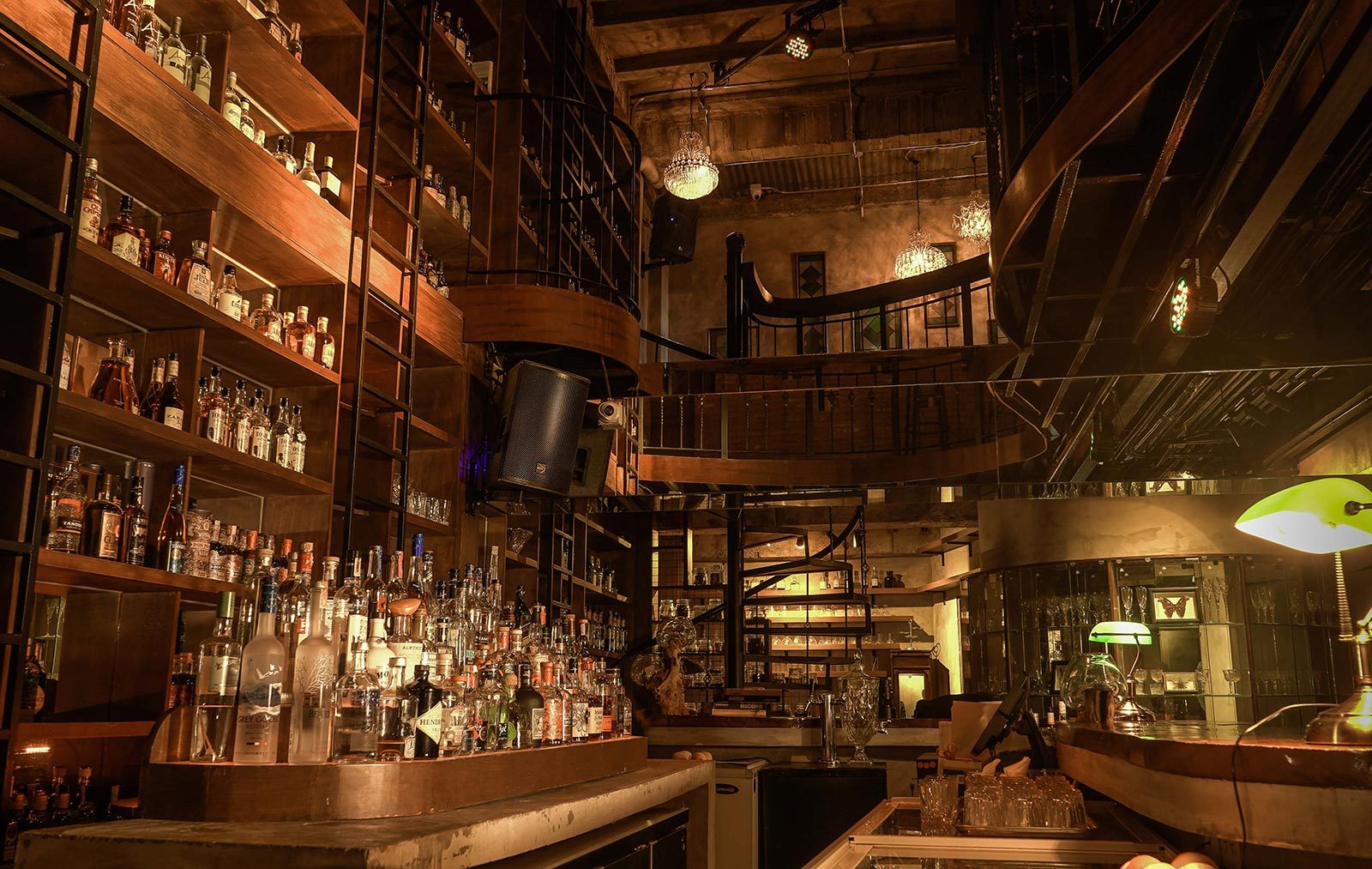 Bar stocked with alcohol at the Spirits Library, a standout of Manila's dining and drinking scene