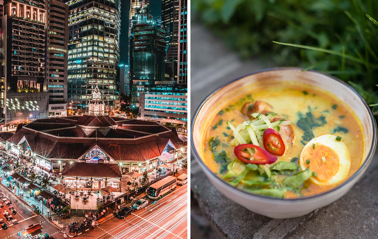 Singapore Telok Ayer Market and bowl of laksa soup