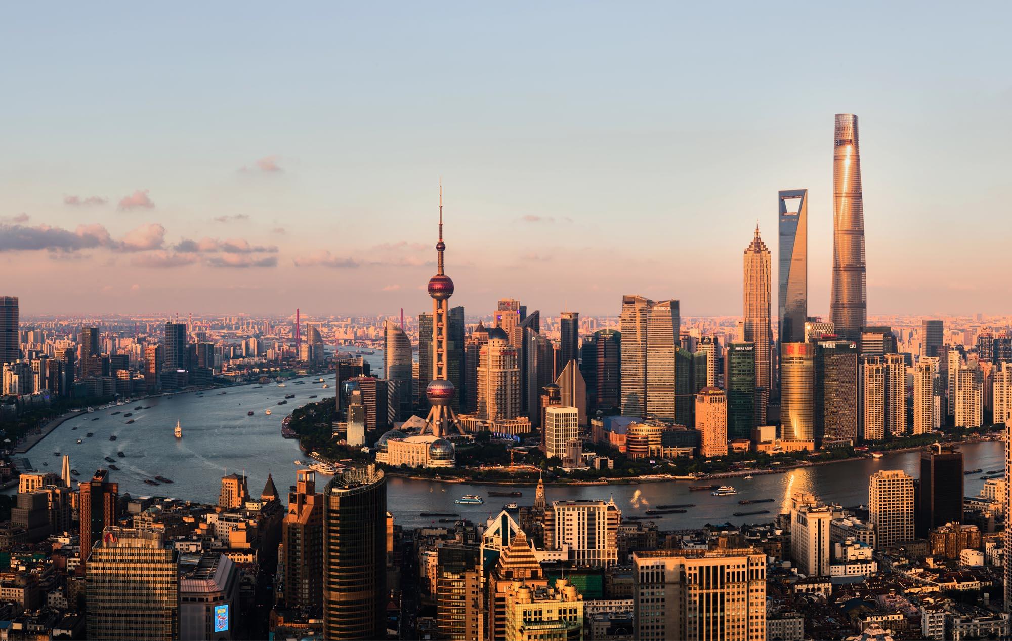Skyline view of Shanghai neighbourhoods, The Bund and Lijiazui