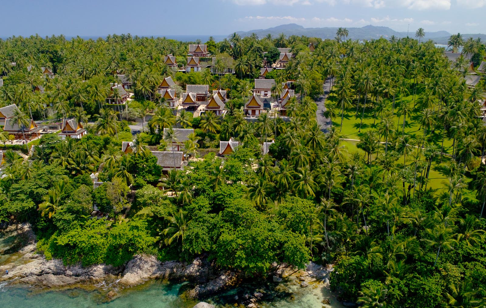 Aerial view of villas at Amanpuri, a wellness resort in Phuket