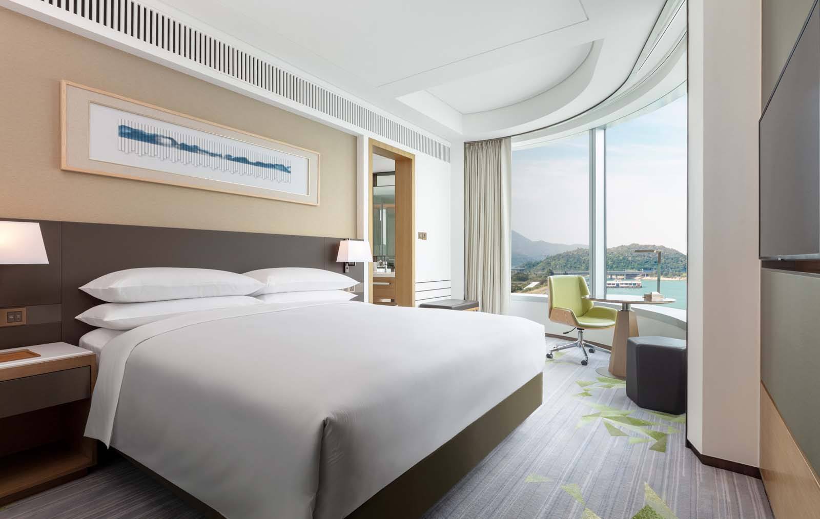 Executive ocean view suite bedroom at the Sheraton Tung Chung, one of the best hotels near Hong Kong airport