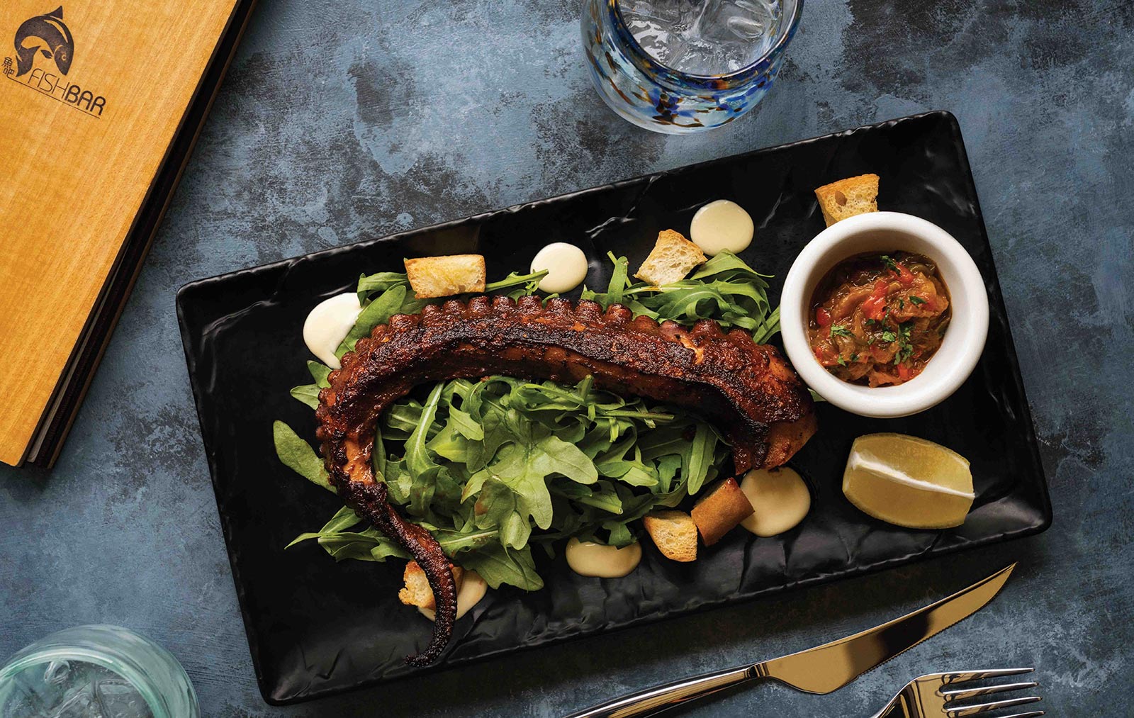 JW Marriott Hotel Fish Bar grilled Spanish octopus chorizo oil