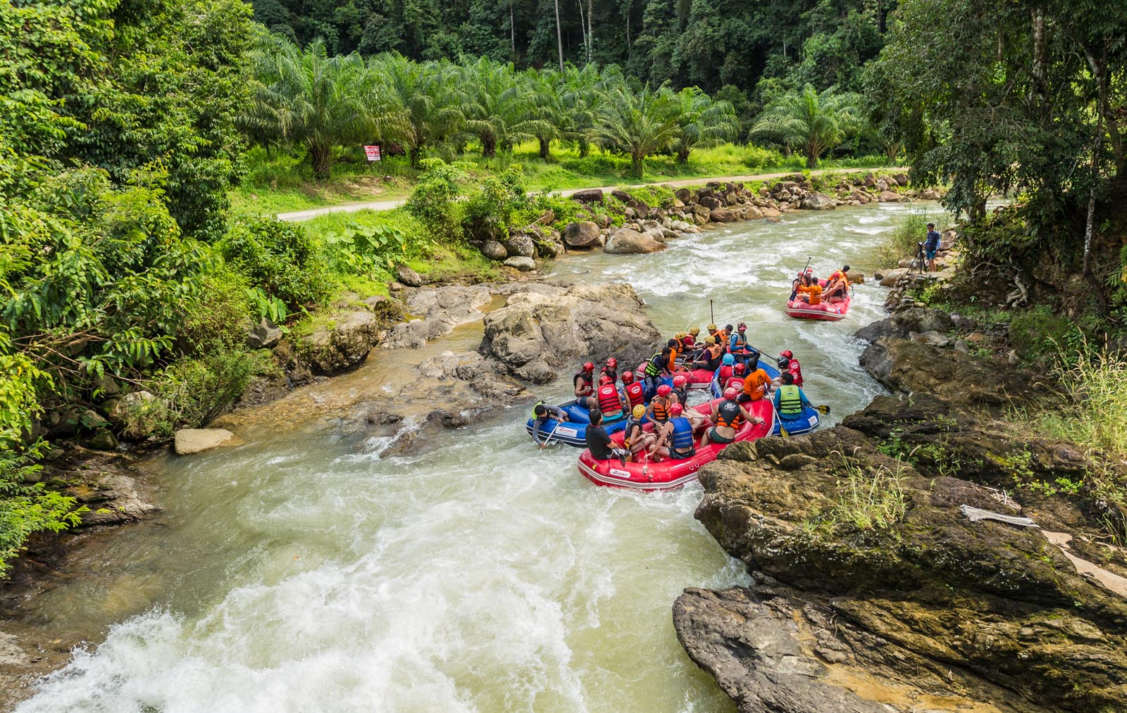 Tourists are rafting in a stream in a forest in Phuket