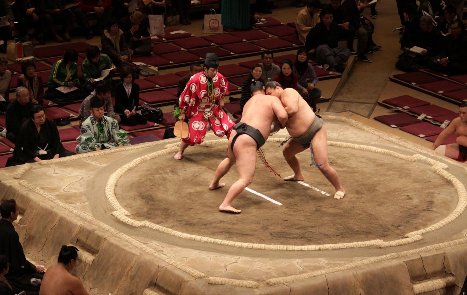 Sumo wrestling match at Tokyo Grand Sumo Tournament