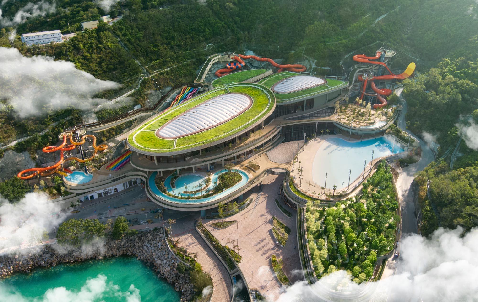 An aerial shot of the new Water World water park at Hong Kong's Ocean Park