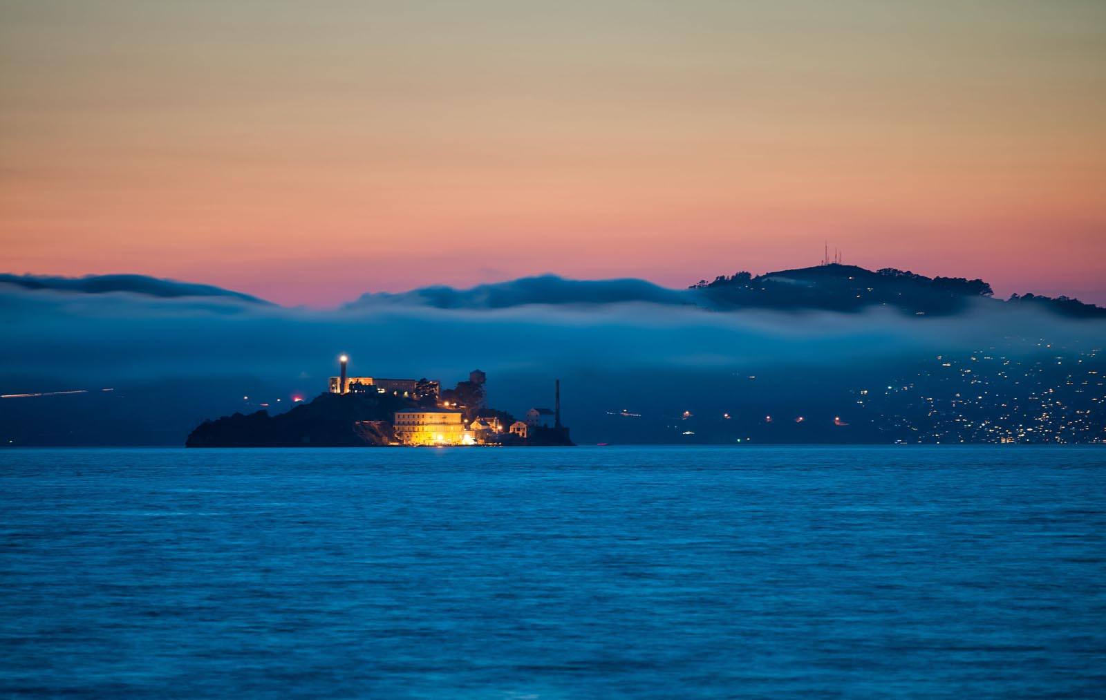 Alcatraz island from a distance, San Francisco bay